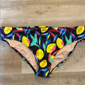 Tabitha Brown Black Bikini Bottom with Bright Lemon & Tropical Leaf Print